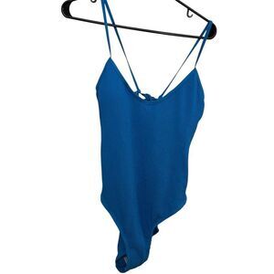 No Boundaries Women's XL Blue Crinkle One Piece Swimsuit V-Neck